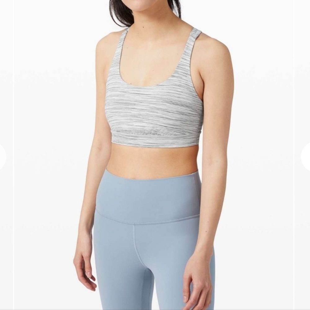 (6) Lululemon Energy Bra *Medium Support, B-D Space Dye Camo White Silver Spoon